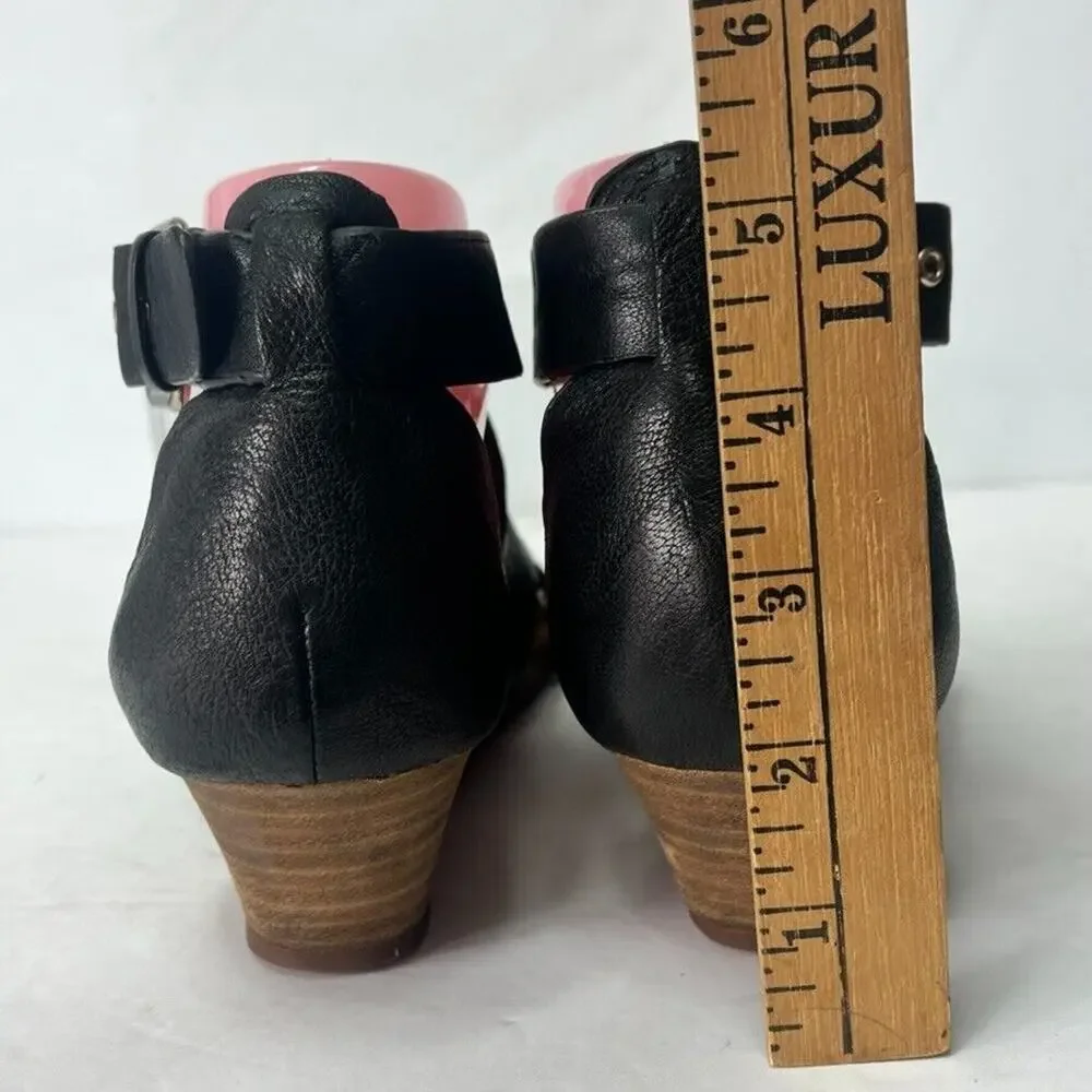 Sofft Sandals Womens 9M Black Leather Crukis Wedge Cushioned Open Toe Adjustable
